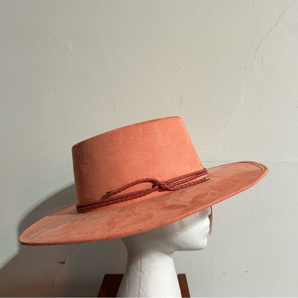 Anthropologie ASN Watermelon Sugar Pink Vegan Suede Boater Hat